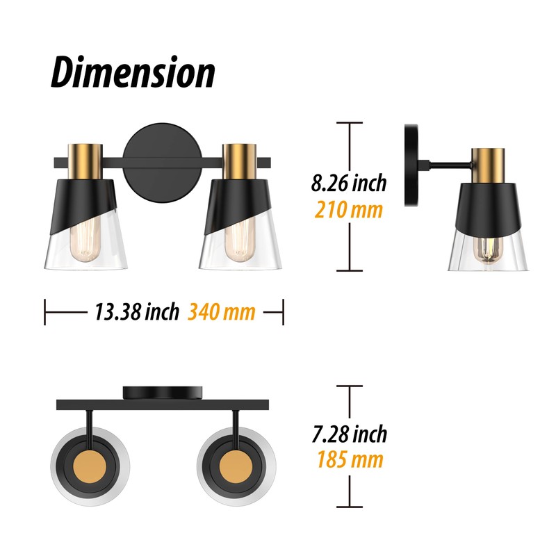 URSOLA Bathroom Lighting Fixtures Over Mirror, 2 Lights Bathroom Vanity
