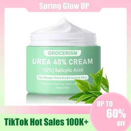 Grocerism Urea Cream 40 Percent For Feet Plus 2% Salicylic Acid 5.29 oz, Foot Cream and Hand Cream Maximum Strength with Hyaluronic Acid, Tea Tree, and Aloe Vera For Deep Moisturizes, Callus Remover and Soften All Skin Types, Hydrating:_1 Pack