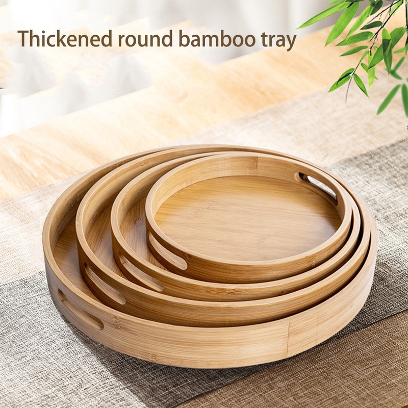 Serving Tray Bamboo Wood Color Round Tray For Water Tea