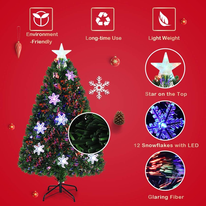 GOFLAME 4FT Pre-Lit Optical Fiber Christmas Artificial Tree with Multicolor