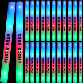 Sumind 24 Pcs Hoco 2025 Foam LED Glow Sticks Bulk, Homecoming Light up Sticks with 3 Modes Colorful Flashing Hoco 2025 Party Favors Glow in The Dark Party Supplies for Homecoming Concert Carnival