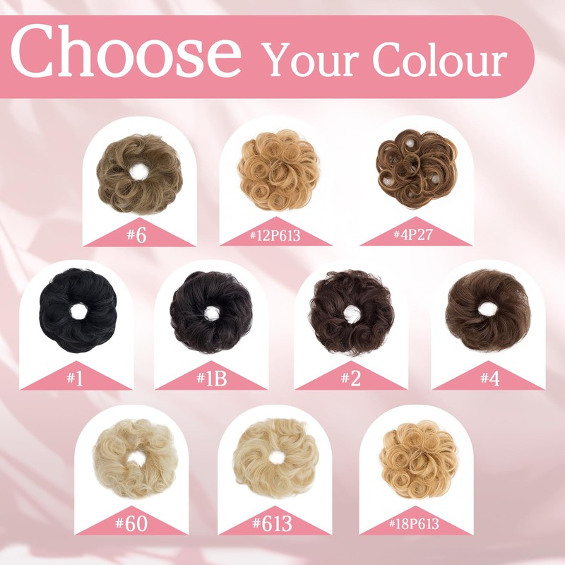 Benehair Messy Hair Scrunchies Bun Extensions Curly Wavy Pieces for