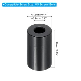 PATIKIL M5 Aluminum Spacer, 6 Pieces Metal Spacer Aluminum 5.2mm ID x 12mm OD x 20mm L Aluminum Screw Spacing Round for 1/5" or M5 Screws, Black