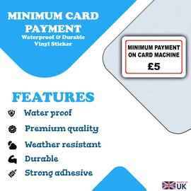 2-Pack Minimum Payment on Card Machine £5 Vinyl Stickers - 50mm x 80mm Waterproof Vinyl Label