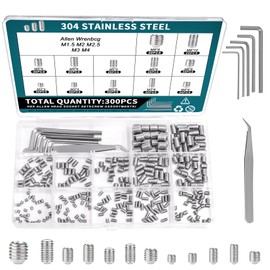 300 Pcs Allen Screws Set Screws Assortment Kit Allen Head Screws, Grub Screws M3 M4 M5 M6 M8 for Home Repair 304 Stainless Steel for Bathroom Repair Furniture, Light Fixture,Door Knobs,DIY,Faucets