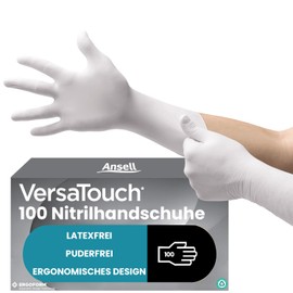 Ansell VersaTouch 92-205 Latex-Free Disposable Gloves, Food Gloves, Powder-Free, White, Chemical Protective Gloves, Nitrile Gloves, M (Pack of 100)