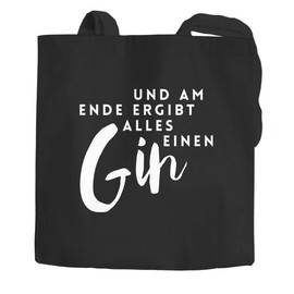Moonworks® Jute Bag with German Text "Und am Ende ergibt alles einen Gin Saying" Cotton Bag, Fabric Bag, Carry Bag, Black, 2 Long Handles
