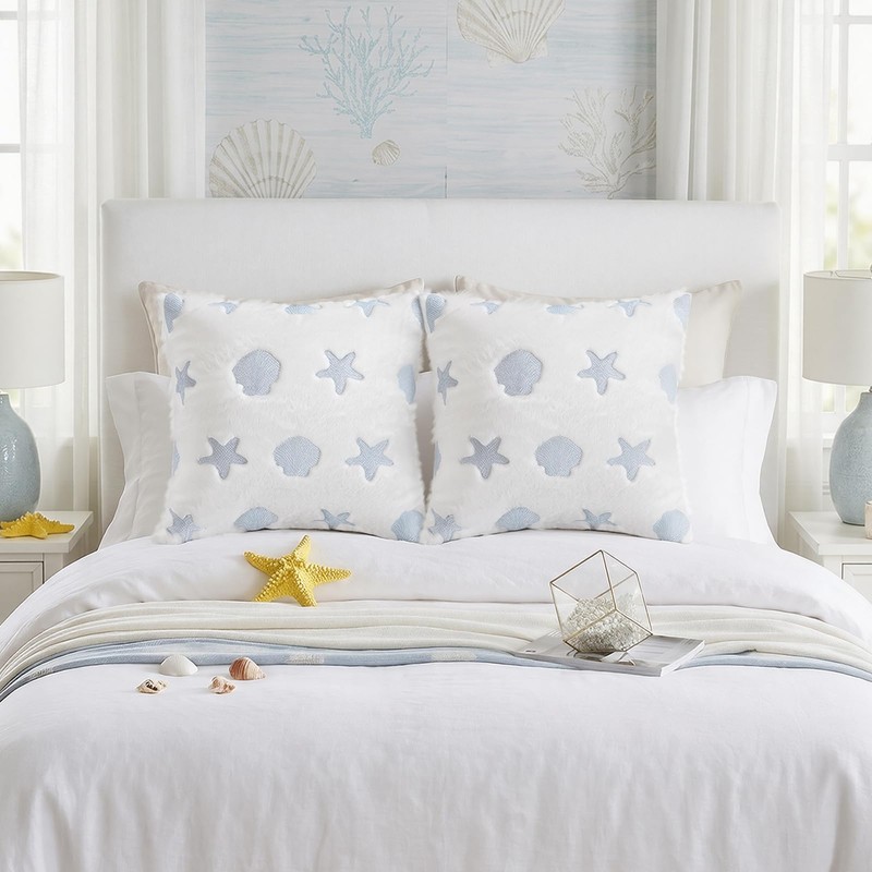 Irenare 2 Pcs Seashell Throw Pillow Covers 18x18 Embroidered Scallop