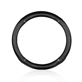 Dogary Car Carbon Fiber Steering Wheel Cover, Round Anti-slip Breathable Steering Wheel Protector, Four-season Interior Accessory, Universal for Most Cars (Black #Round)