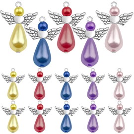BronaGrand 20 Pieces 5 Colors Angel Fairy Charms Angel Wing Pendants Artificial Pearl Teardrop Beads Lovely Dangle Charm for DIY Necklace Earring Bracelet Jewelry Making