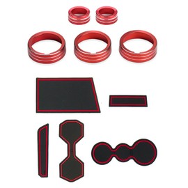 Auovo Cup Holder Inserts Liners AC Knob Covers Compatible with Volkswagen Taos Accessories 2022-2024 Custom Fit Anti Dust Mats Air Conditioning Knob Trims Radio Knob Rings (Red, B)