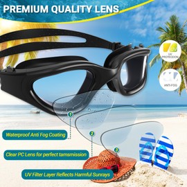 Winline Swimming Goggles for Men Women Anti-Fog UV-Protection Waterproof Clear Vision Swimming Goggles Polarised / Non-Polarised for Adults Teenagers (Clear Lens/All Black)