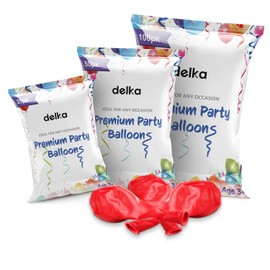 delka 12-Inch Latex Birthday Balloons - Pack of 25, Red | Suitable for Kids Party Decorations, Baby Shower, Wedding, Christmas, New Year Eve Decoration & Celebration| Helium Gas or Air Inflated