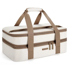 TOURIT Double Decker Insulated Casserole Carrier for Hot or Cold Food Expandable Thermal Food Carrier for Picnic Cookouts Potluck Parties Fits 9" x 13" Baking Dish