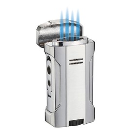 Visol Rhino 2.0 Butane Torch Lighter Quad Flame Refillable Gas Lighter, Built-in Rest, Two Built in Punches, Windproof Adjustable Flame Lighter (Shipped Without Butane)
