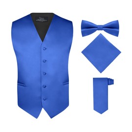 S.H. Churchill & Co. Men's 4 Piece Vest Set, with Bow Tie, Neck Tie & Pocket Hankie - Royal Blue, S