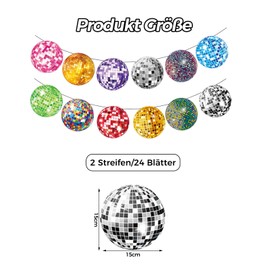 VIKY Disco Decorative Garland Colourful, Pack of 2 Glitter Disco Ball Decorative Garland Banner, Disco Decoration, Disco Ball Garlands for Birthday, New Year Decoration, Carnival, 80s 90s Disco Party