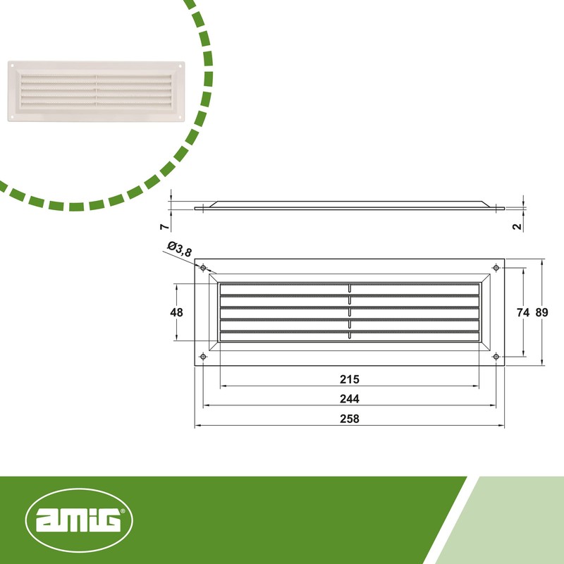 Amig - Rectangular Plastic Grille with Mosquito Net | Ventilation
