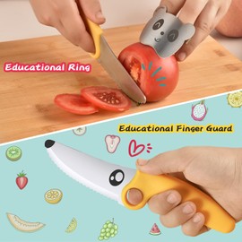 ZLemma Kids Chef Knife Set for Real Cooking with Safe Finger Guard, Stainless Steel Blade & PP Handle,Perfect for Training Cutting Montessori Kitchen Tool, Kid-Friendly BPA Free (Yellow)
