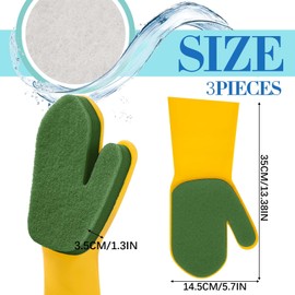 Teenyyou 3 Pieces Cleaning Gloves for Swimming Pool Hot Tub, Cleaning Mitt Waterproof Latex Gloves with Scouring Pad for Swimming Pool Hot Tub Scrubbing Care (Yellow Green)