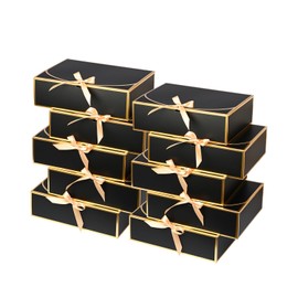 WLUSEAXI 10 Pack Gold Foil Gift Boxes with Lids, 10.6x7.8x3.1Inch Luxury Bridesmaid Proposal Box, Black Gift Boxes for Presents, Wedding, Baby Shower, Birthday Party