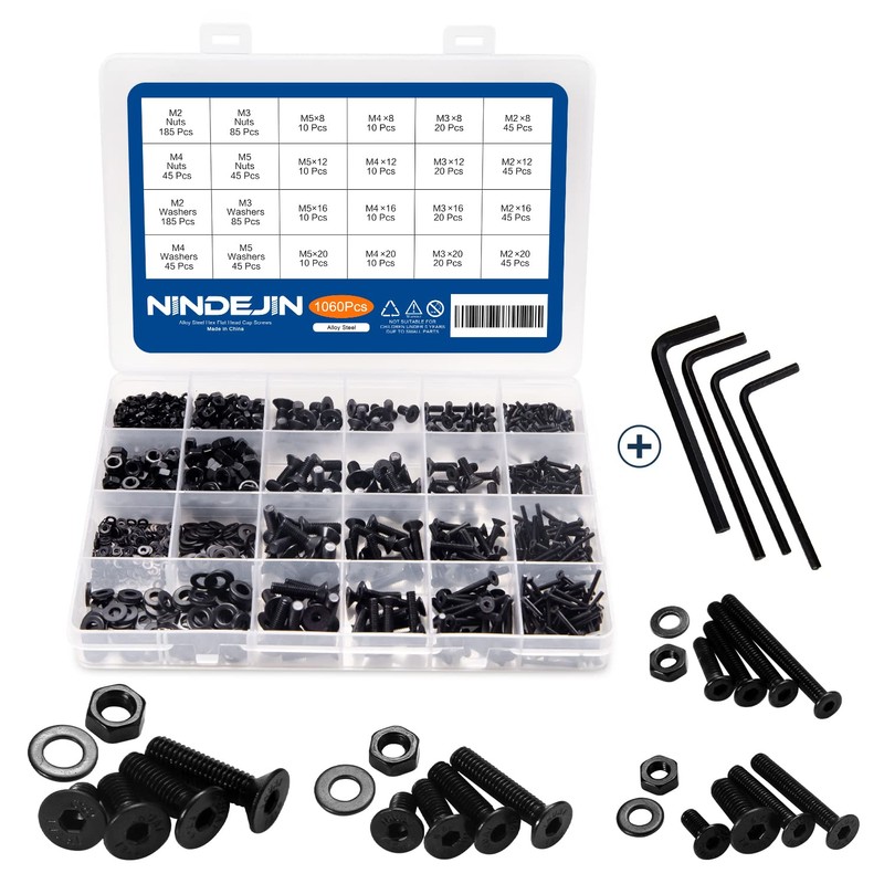 Nindejin Screws Button Head, Carbon Steel Screws Nuts and Washers