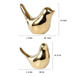 TOFOAN Ceramics Gold Bird Animal Ornaments Decorative Statues Figurines Home Decor for Living Room Bedroom Office Desktop Cabinet Craft Bird Sculpture Ornaments - 2 Pack
