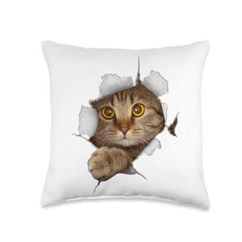 Vintage Cat Gift Store Brown, Cat Cracked Wall Funny and idea to Gift Throw Pillow, 16x16, Multicolor