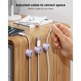 6 Pack Magnetic Cable Clips – Cord Organizer & Holder, Toocki Adhesive Cable Management, Wire Holder for USB Charging Cables, Ideal for Home, Office, Car, Desk, and Nightstand-Purple