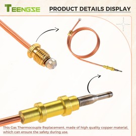 TEENGSE 39.5" Gas Thermocouple Replacement, Gas Fireplace Universal Thermocouple Kit for BBQ Grill Fire Pit Heater Desa Vent Wall Heater 098514-02