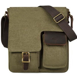Small Messenger Bag,Kasqo Canvas Leather Crossbody Bag for Men Water Resistant Women Shoulder Bag Purse for Work Business Green