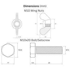 TA-VIGOR 10Pcs Wing Nut & Bolt, M10*20mm Butterfly Wing Screws, Zinc Plated Threaded Design Screw Bolts, WingNuts & Hexagonal Bolts for DIY Projects, Industry Mechanical Work, Secure Fastening