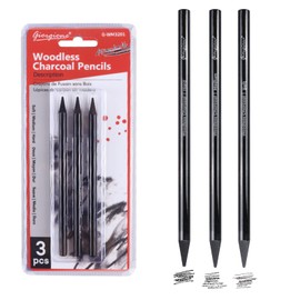 Charcoal Pencils for Drawing, 3-Pack All-Charcoal Art Pencils, Black Art Pencil Ideal for Artists & Beginners, Sketching, Shading, Blending, Portrait, Professional Artwork, Vine & Willow Effect