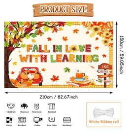 AIBIIN 7x5ft Fall in Love with Learning Banner Decorations Autumn Maple Leaves Pumpkin Fall Theme Classroom Decorations for Thanksgiving School Home Wall Decor Supplies