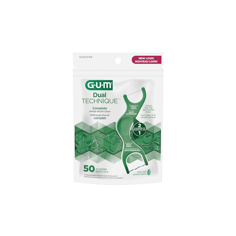 GUM - Hilo Dental Dual Technique con Mango Ergonómico, Sabor