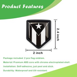 Newperlite Black Puerto Rico Flag Decal Sticker Car Emblem Puerto Rican Flag Car Decoration Accessories Shield for Truck Vehicles Cars, 2 Pack