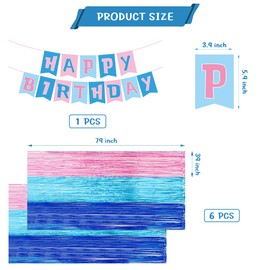 7 Pcs Cartoon Birthday Party Decorations,Blue and Pink Foil Fringe Curtains and Banners, Animated Themed Photo Booth Props,Photo Backdrops
