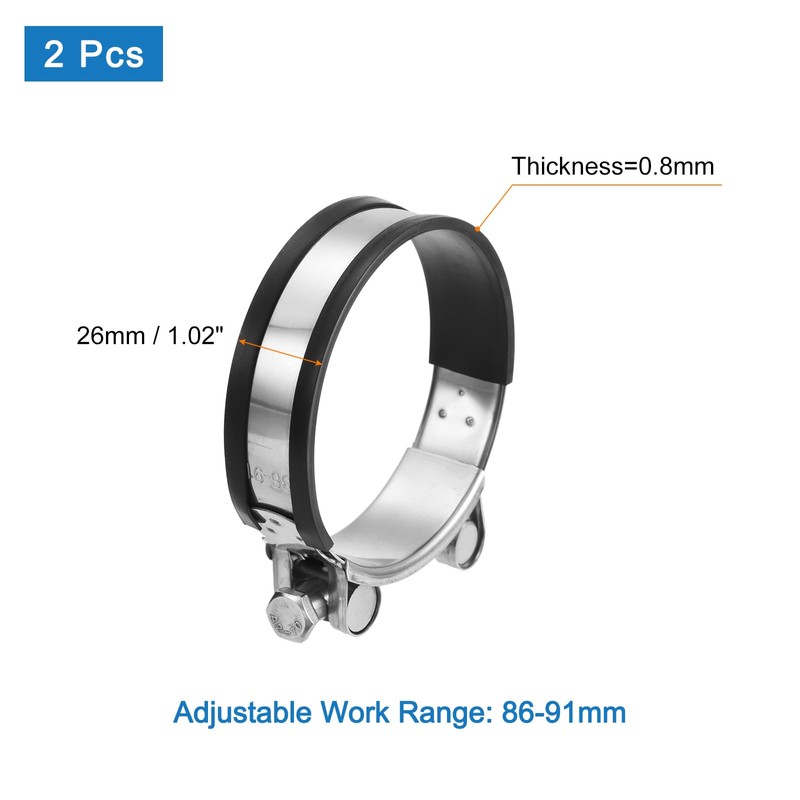 sourcing map T-Bolt Hose Clamp, 2Pcs 86-91mm Adjustable Stainless Steel