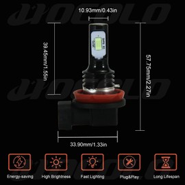 HOCOLO B Ice Blue White Fog Light DRL 8000K 6000K LED Bulbs-H7 H8 H3 H4 H1 9005 9006 880 881 2504 (B-H8-Fog, White 6000K)