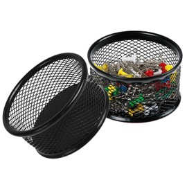 Paper Clip Storage Bucket, Paper Clip Dispenser, Paper Clip Holder, Metal Hair Clips, Paper Clip Dispenser, 2 Pieces Paper Clip Holder for Desk, Pen Round Paper Clip Dispenser Home (9 x 9 x 4 cm)