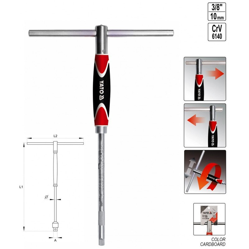Freewheel Socket Wrench with T-Handle 3/8 Inch Square Ratchet