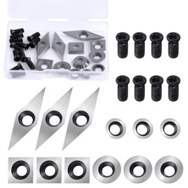SPEEDWOX 12 Pieces Tungsten Carbide Cutters Inserts Set for Wood Lathe Turning Tools Include 11mm Square with Radius,12mm and 8.9mm Round,31mm 10mm Diamond with Sharp Point, 12 Pieces Screws