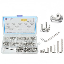 WZHUIDA 240 Pcs M5 Screws Assortment Kit, M5x6mm/8mm/10mm/12mm/16mm/20mm/25mm/30mm, Metric Hex Flat Head Countersunk Screws Nuts Washers Kit with Wrench, 304 Stainless Steel