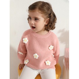 Toddler Girls Flower Knit Sweater Fall Winter Clothes Long Sleeve Baby Girls Pullover Cute Floral Sweatshirts Outfits 12-18 18-24 2T 3T 4T 5T