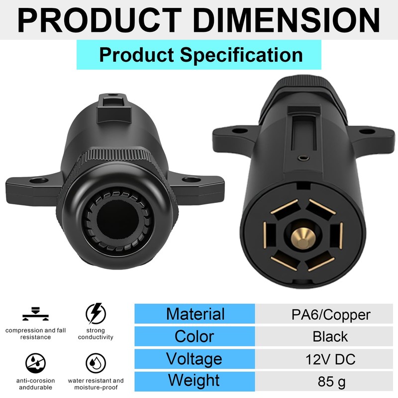 CXTM 7 Pin Trailer Plug with Waterproof Seal, Trailer Side