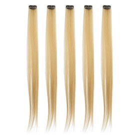 5 Uds Clip en Postizo, Extensiones de Cabello Liso de Color, Streak Postizos Sintticos para Fiesta Cosplay (Linaza)                                   