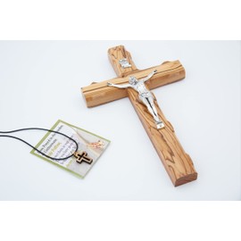 Olive Wood Crucifix Cross (10 Inch) - Wall Hanging Home Décor, Wood Christian Blessing Sturdy Cross From the City of Truth, Jerusalem – By Olive Wood Gifts Shop, Grain, 10’’ Crucifix