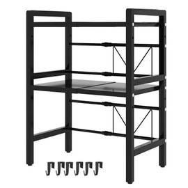 LUCKY KVW Microwave Oven Rack, Microwave stand,Adjustable Shelf with 6 Hooks, Microwave Rack, Extendable Kitchen Microwave Stand with Storage (shelf 002)