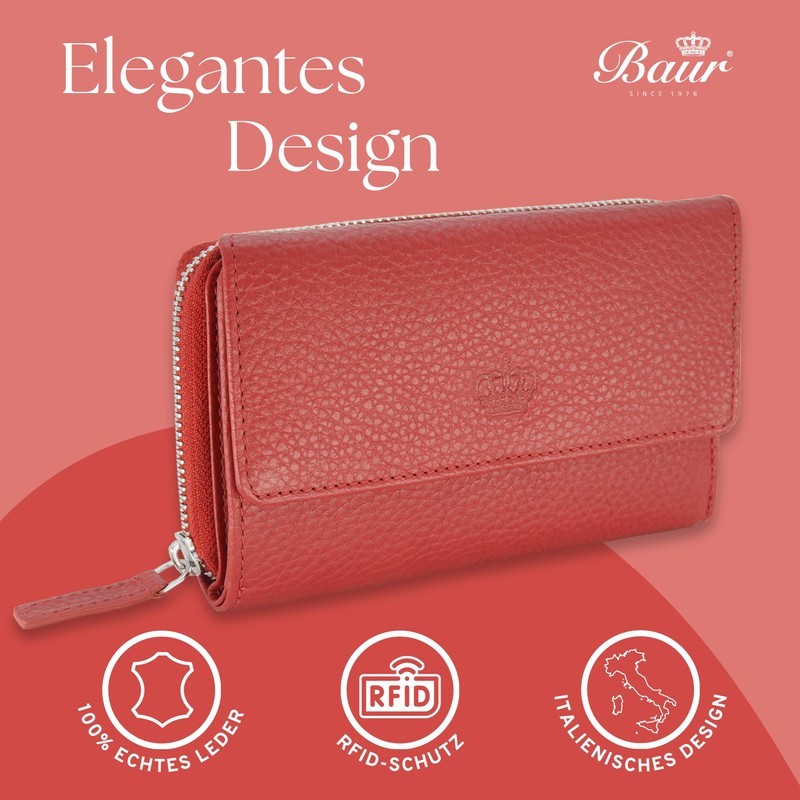 Baur Women's Genuine Leather Wallet with RFID Protection, Large Wallet,