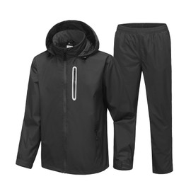 SWISSWELL Men's Waterproof Golf Rain Suit Rain Gear Jacket and Pant Outdoor Lightweight Hooded Raincoat Black XXL